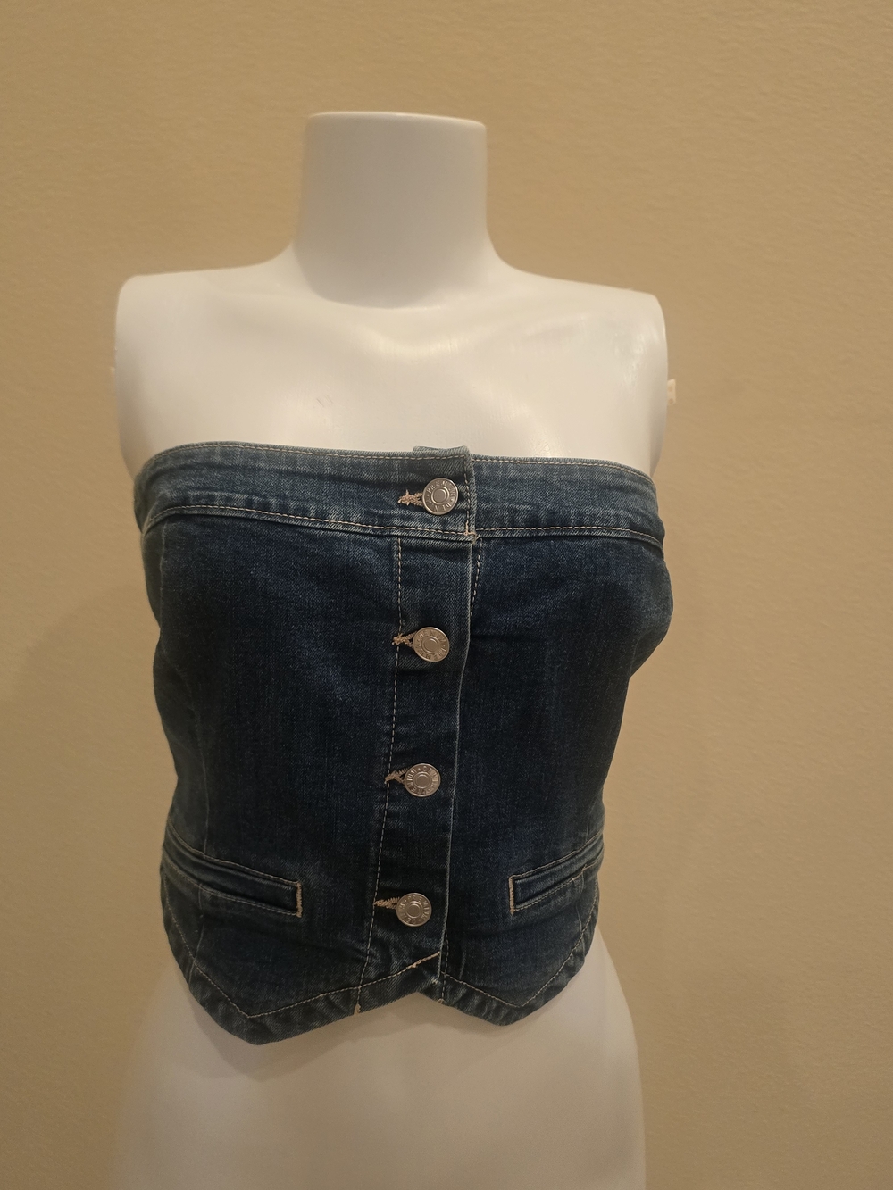 Love Tree Dark Blue Denim Strapless Bustier Top
